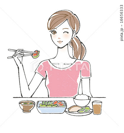 バランスのとれた食事を摂る女性イラストのイラスト素材