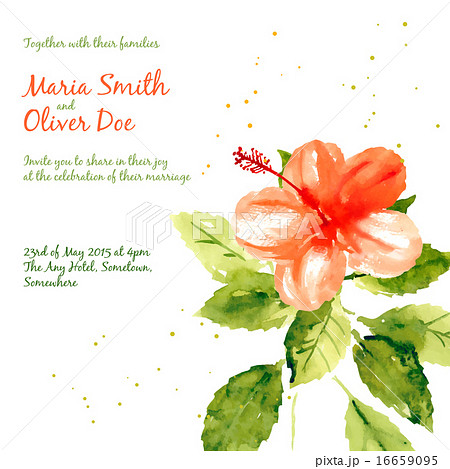 Vector background with red watercolor hibiscus 16659095