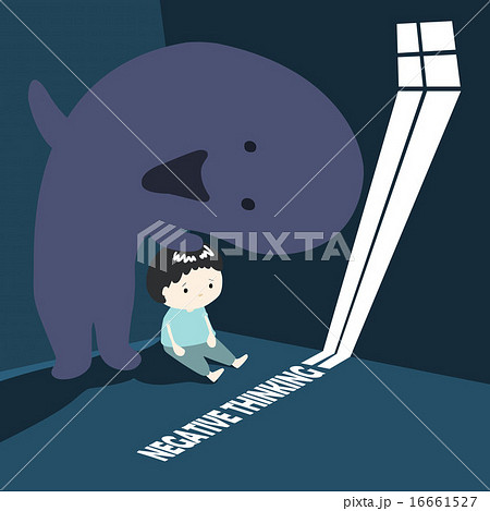 boy with negative thinking monster cartoon vector 16661527
