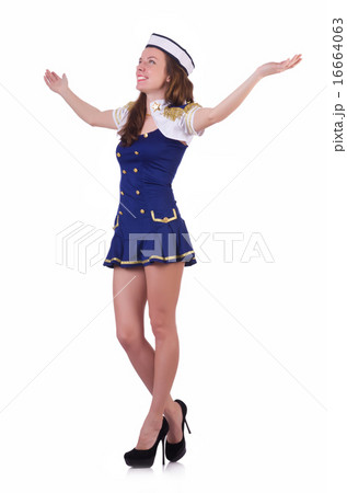 Woman airhostess isolated on the white 16664063