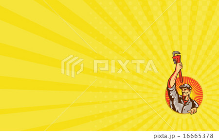 Business card Plumber Raising Up Monkey Wrench Business card Plumber Raising Up Monkey Wrench 16665378