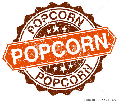 popcorn orange round grunge stamp on white 16671165
