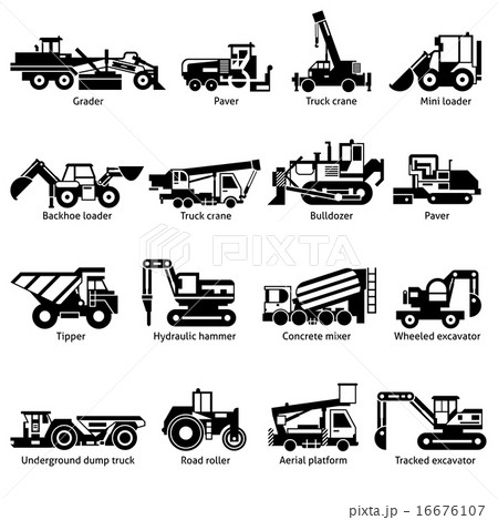 Construction Machines Black White Icons Set Construction Machines Black White Icons Set 16676107
