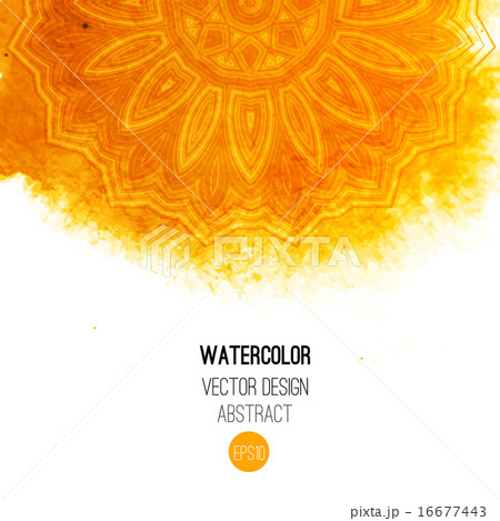 Orange watercolor brush wash with pattern - round doodle tribal elements.  16677443