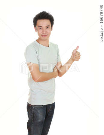 man in blank t-shirt with thumbs up 16679749