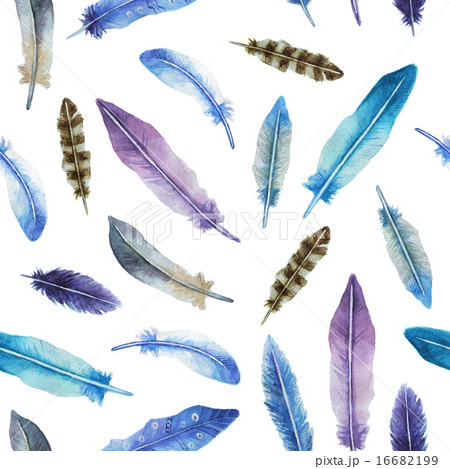 Watercolor Feather Seamless Patternのイラスト素材