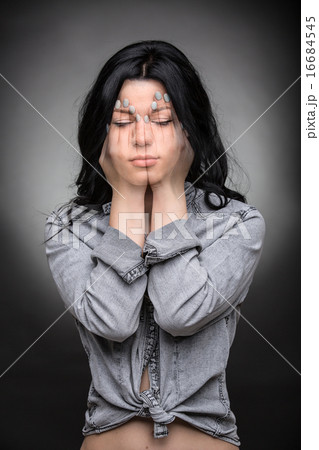 Multi exposure portrait of emotional brunette. Multi exposure portrait of emotional brunette. 16684545