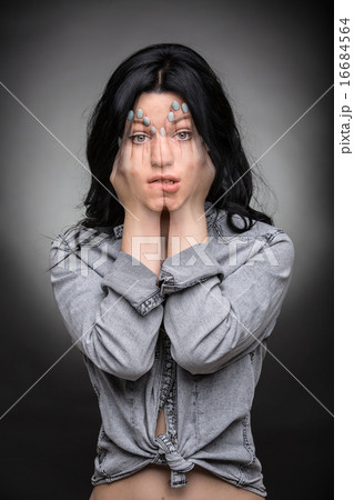 Multi exposure portrait of emotional brunette. Multi exposure portrait of emotional brunette. 16684564