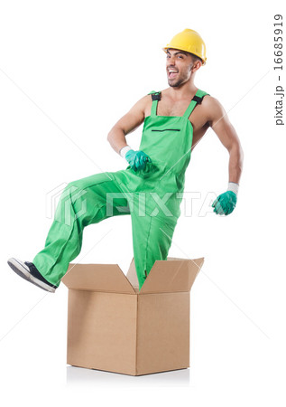 Man in coveralls with boxes Man in coveralls with boxes 16685919