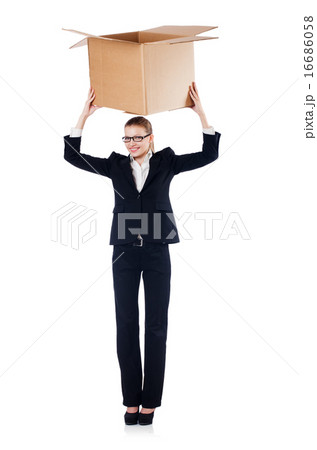 Woman businesswoman with boxes on white Woman businesswoman with boxes on white 16686058