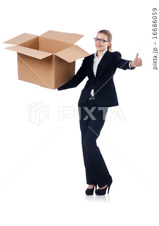 Woman businesswoman with boxes on white Woman businesswoman with boxes on white 16686059