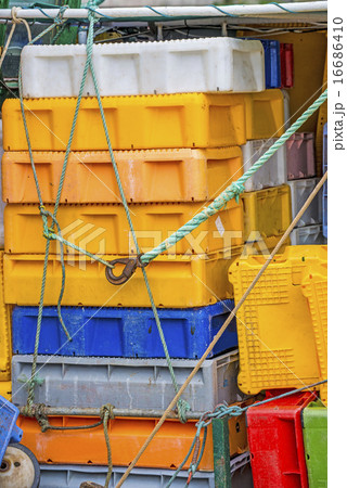 Empty boxes for fish on a trawler Empty boxes for fish on a trawler 16686410