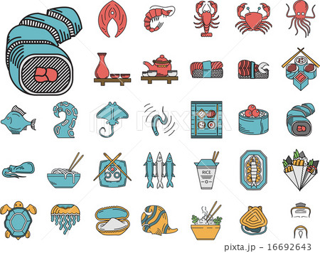 Seafood flat color icons vector collection 16692643