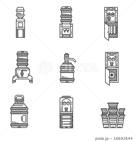 Water cooler black line vector icons set 16692644