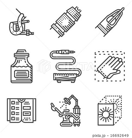 Black line vector icons for tattoo parlor 16692649