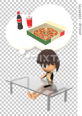 ピザを食べたいと思っている女性のイラスト素材