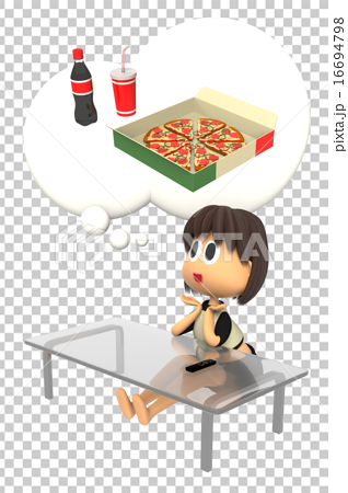 ピザを食べたいと思っている女性のイラスト素材