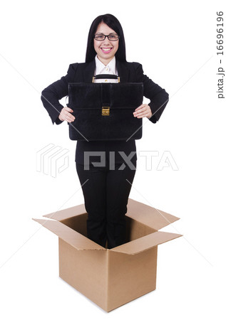 Businesswoman in thinking out of box concept Businesswoman in thinking out of box concept 16696196