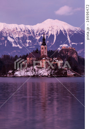 View of Church of the Assumption with lake and mountain View of Church of the Assumption with lake and mountain 16696472