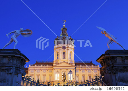 Charlottenburg Palace facade and entrance statues at night 16696542