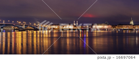 Illuminated waterfront skyline 16697064