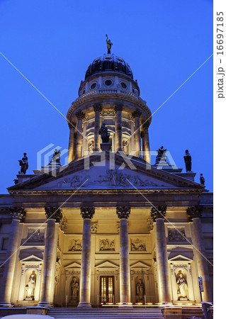 Illuminated French Cathedral against clear sky 16697185