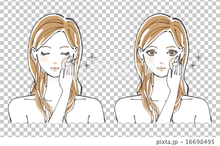 フェイスパウダーをつける女性イラスト 16698495