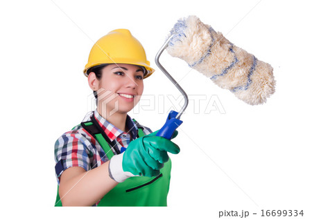 Woman painter isolated on white 16699334
