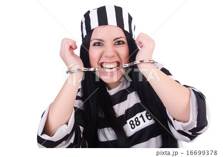Prisoner in striped uniform on white Prisoner in striped uniform on white 16699378