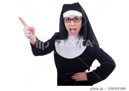 Funny nun isolated on the white 16699386