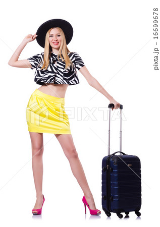 Young woman with suitcase on white Young woman with suitcase on white 16699678