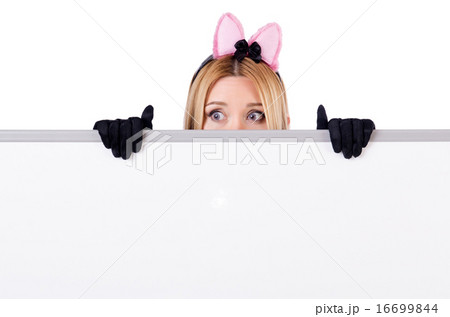 Woman with blank board isolated on white Woman with blank board isolated on white 16699844