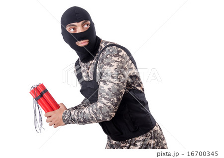 Soldier with dynamite isolated on white 16700345