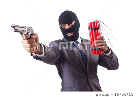 Terrorist with dynamite isolated on white 16701419