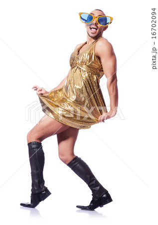 Man wearing woman clothing on white Man wearing woman clothing on white 16702094