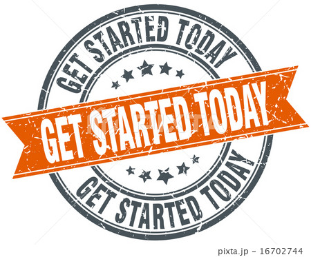 get started today round orange vintage stamp 16702744