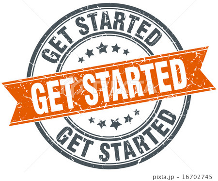 get started round orange vintage isolated stamp 16702745