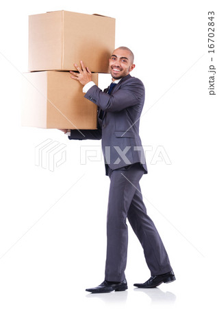 Businessman with box isolated on the white 16702843