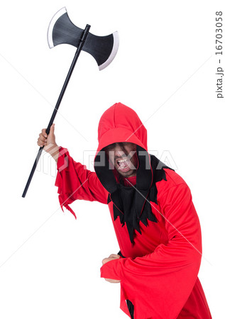 Executioner in red costume with axe on white Executioner in red costume with axe on white 16703058