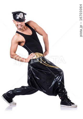 Rap dancer in wide pants on white 16703064