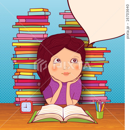 Little girl doing homework.のイラスト素材 [16703640] - PIXTA