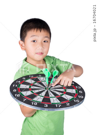 Cute boy with dart isolated on white background 16704021
