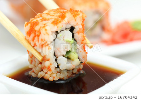 Sushi roll on white plate 16704342