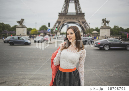 Tourist young woman at eifel tower Paris Tourist young woman at eifel tower Paris 16708791
