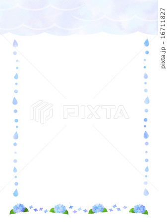 紫陽花と雨のフレーム 青のイラスト素材