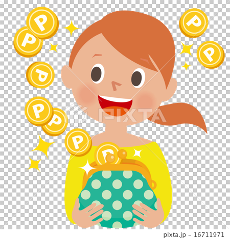 Women who rejoice holding a wallet where point coins are stored Women who rejoice holding a wallet where point coins are stored 16711971