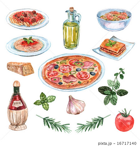 Italian Food Watercolor Setのイラスト素材