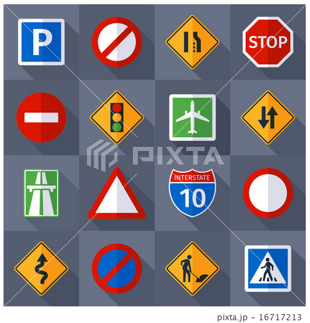 Road traffic signs flat icons set 16717213