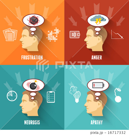 Stress concept 4 flat icons square  16717332