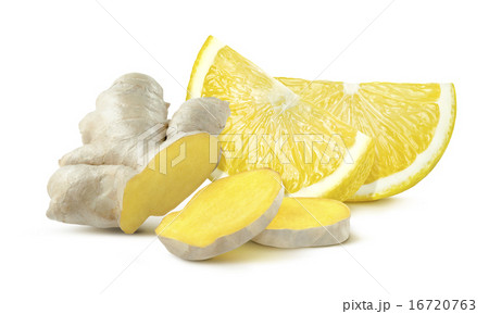 Lemon quarters ginger root isolated on white Lemon quarters ginger root isolated on white 16720763